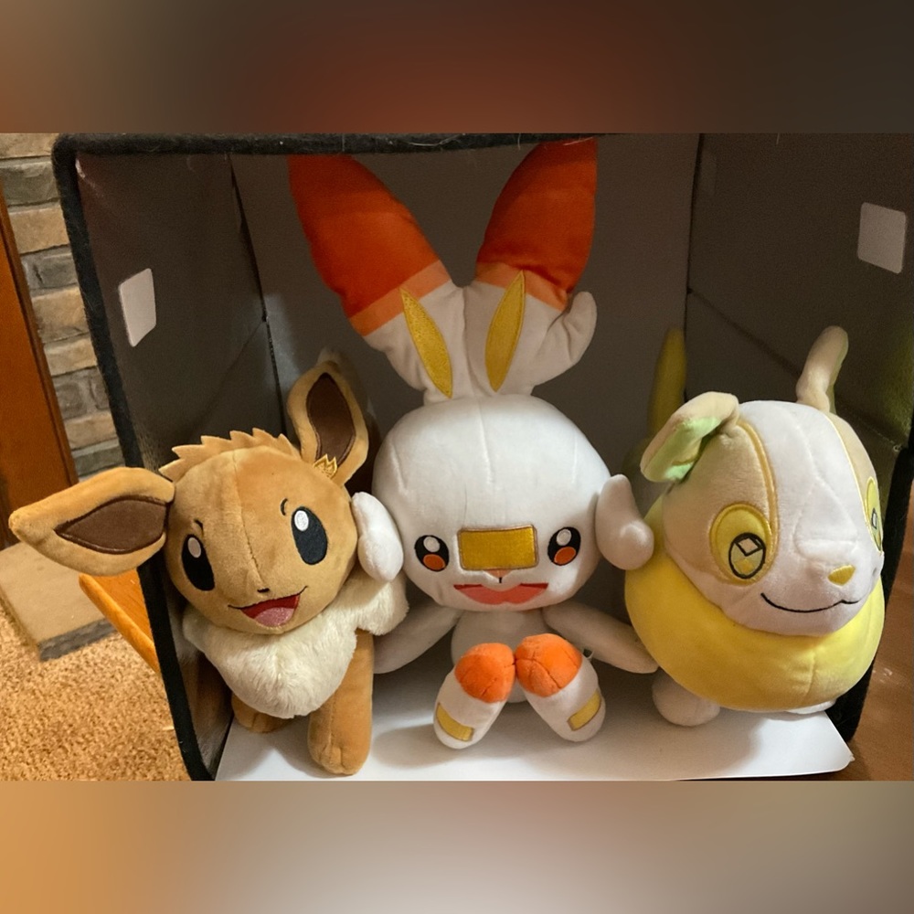 Nintendo/Pokemon : Brown, yellow, and white bunny plush/ stuffed toy trio set.